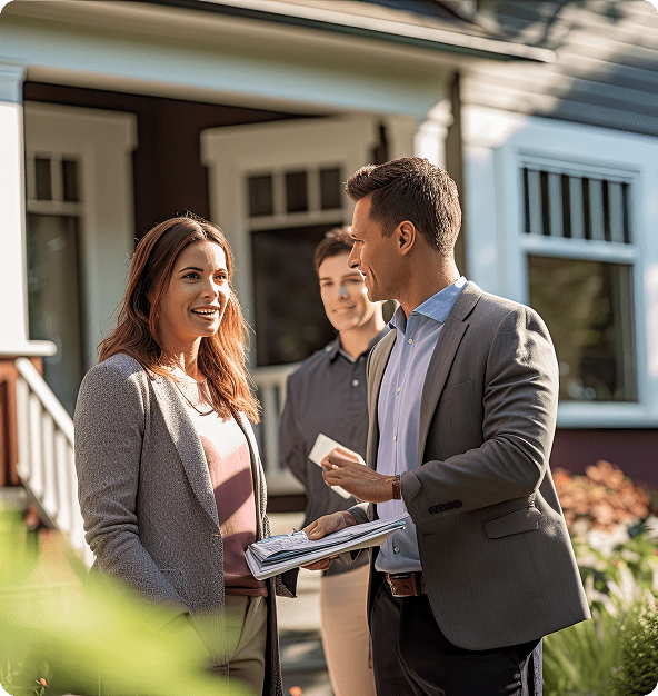 Homeowners discussing a house sale with a real estate professional