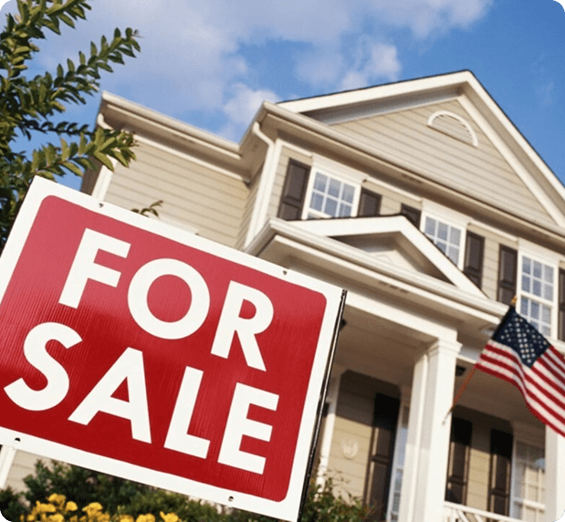 House for sale with American flag