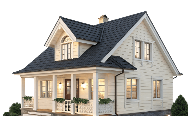 Cream-colored two-story house with garage